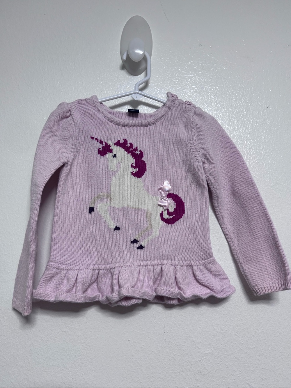 GAP pink unicorn  sweater with Ruffle Hem